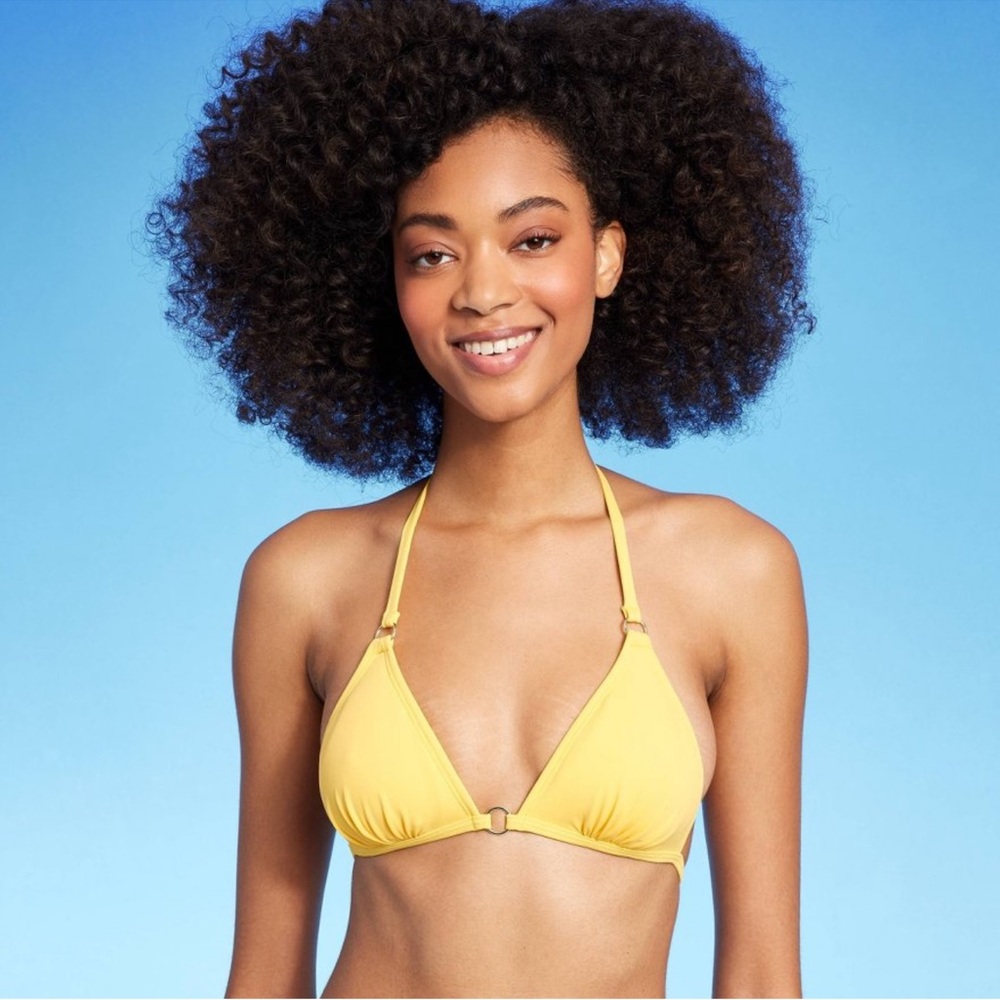 *NWT Shade & Shore Medium (8-10) Removable Pads Yellow Bikini Top Swim Triangle
